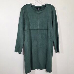 Joh Womens Dress Faux Suede Long‎ Sleeve Forest Green Shift Style Size XL New